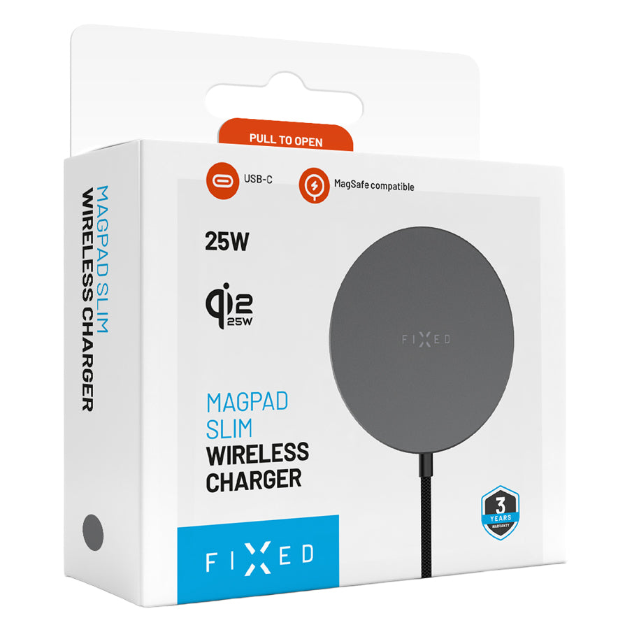 Induktionsladegerät mit Qi2.2 25W für MagSafe, Fixed Charger MagPad Slim, Dunkelgrau