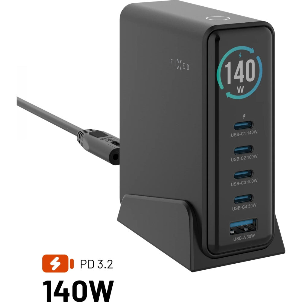 Ladegerät Fixed Charging Dock GaN 140W 4x USB-C, 1x USB-A, Schwarz