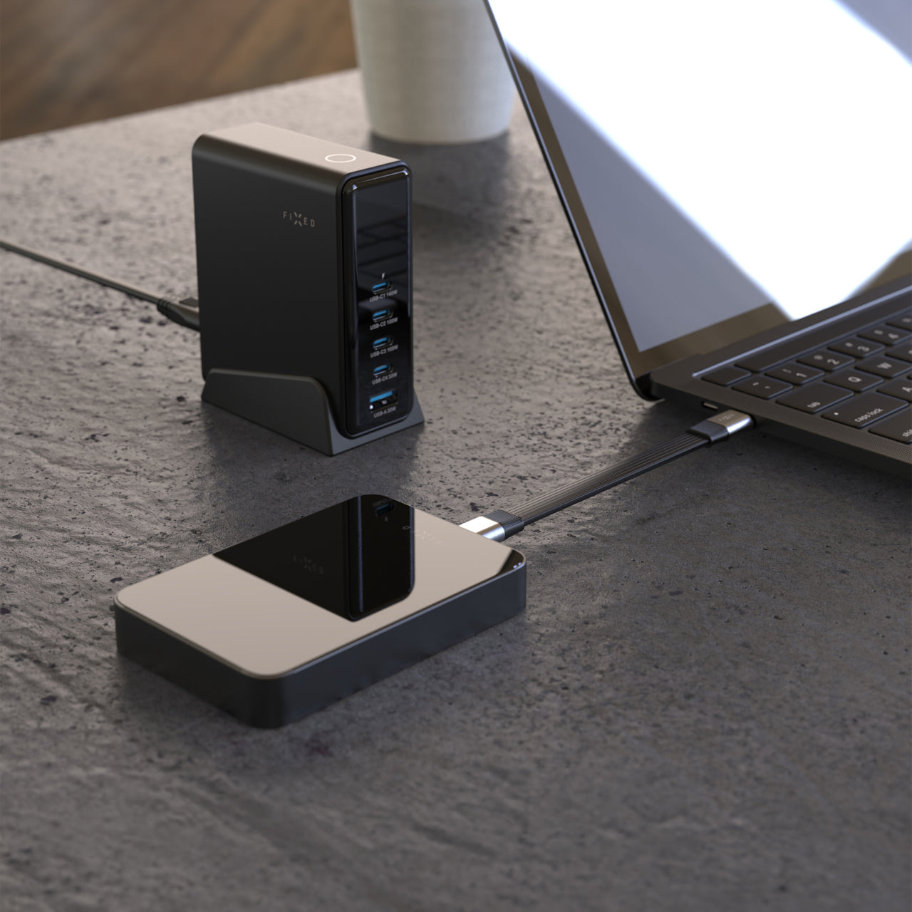 Kabel USB-C auf USB-C 240W PD, 4K 60Hz, USB 3.2 Gen 2, Fixed Clip Cable, mit Karabiner, Schwarz