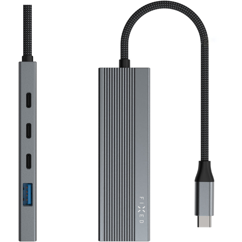 Hub, Adapter USB-C 100W PD 3.0, 2x USB-C 2.0 480 Mbps, USB-A 3.0, HDMI 4K/60Hz, Grau