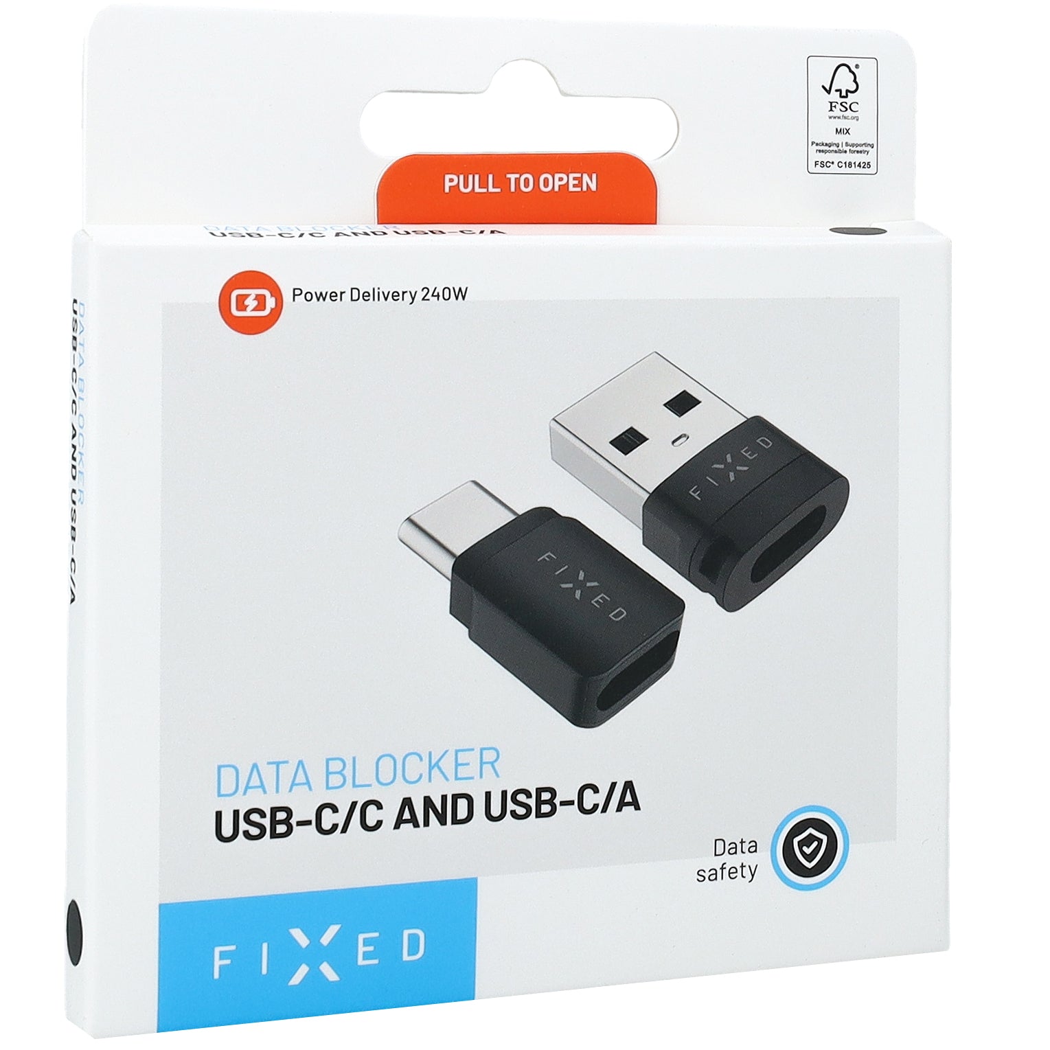 Adapter / Datenblocker Fixed Data Blocker USB-C auf USB-C / USB-C auf USB-A, PD 240 W, Schwarz