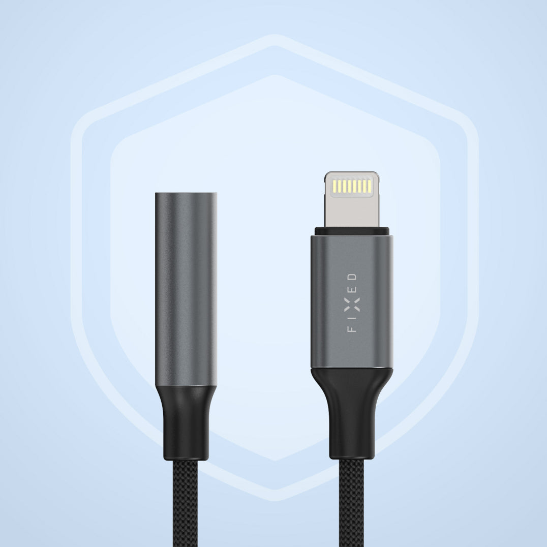 Adapter Audio Lightning (Stecker) auf 3.5 mm Klinke (Buchse), Fixed Link, Dunkelgrau
