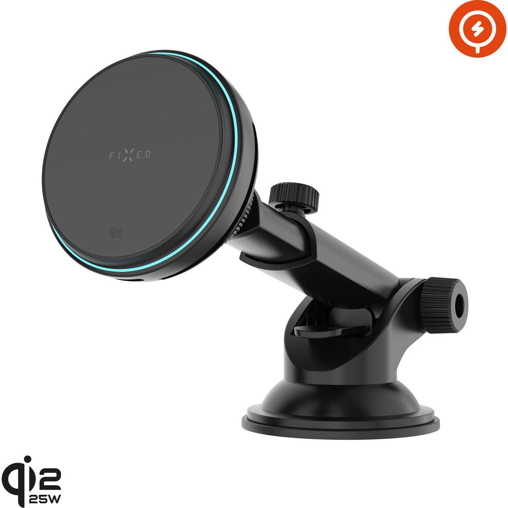 Magnetische Autohalterung mit Qi2.2-Ladefunktion zum Windschutzscheibe / Armaturenbrett, Fixed MagCool2 XL mit MagSafe, USB-C Kabel, Schwarz