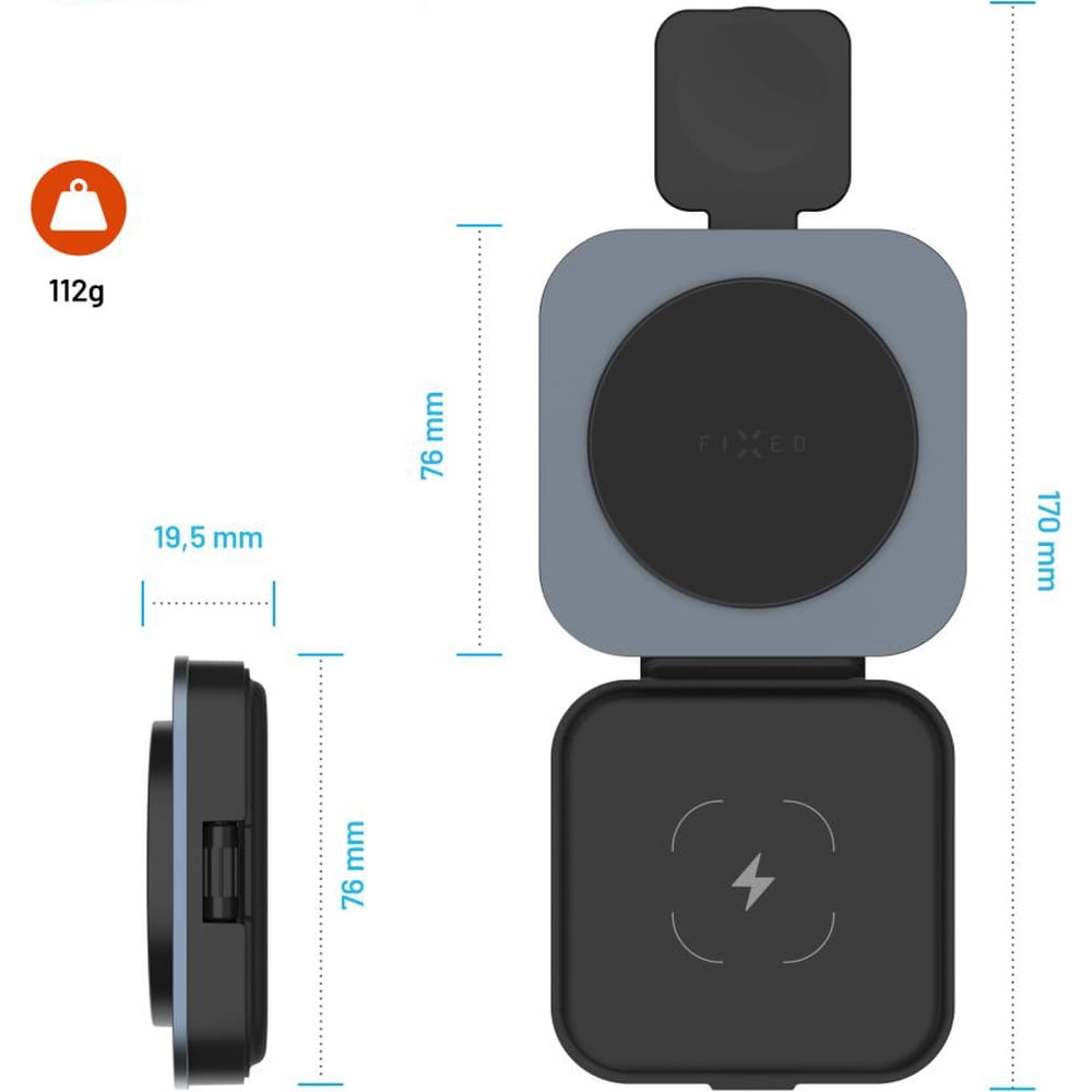 3-in-1 Fixed MagFlex Alu induktives Ladegerät, Qi, MagSafe, grau
