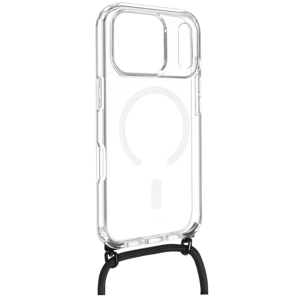 Handyhülle für iPhone 18 Pro / 17 Pro, Fixed MagPure Neck mit MagSafe, Transparent mit Schwarzen Schlüsselband
