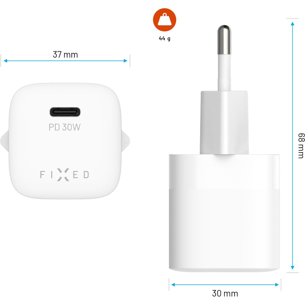 Netzladegerät GaN USB-C PD 3.0, 30W, QC 4.0+, AFC, FCP, SCP, Kompakt, Fixed Mini PD 30 GaN Charger, Weiß