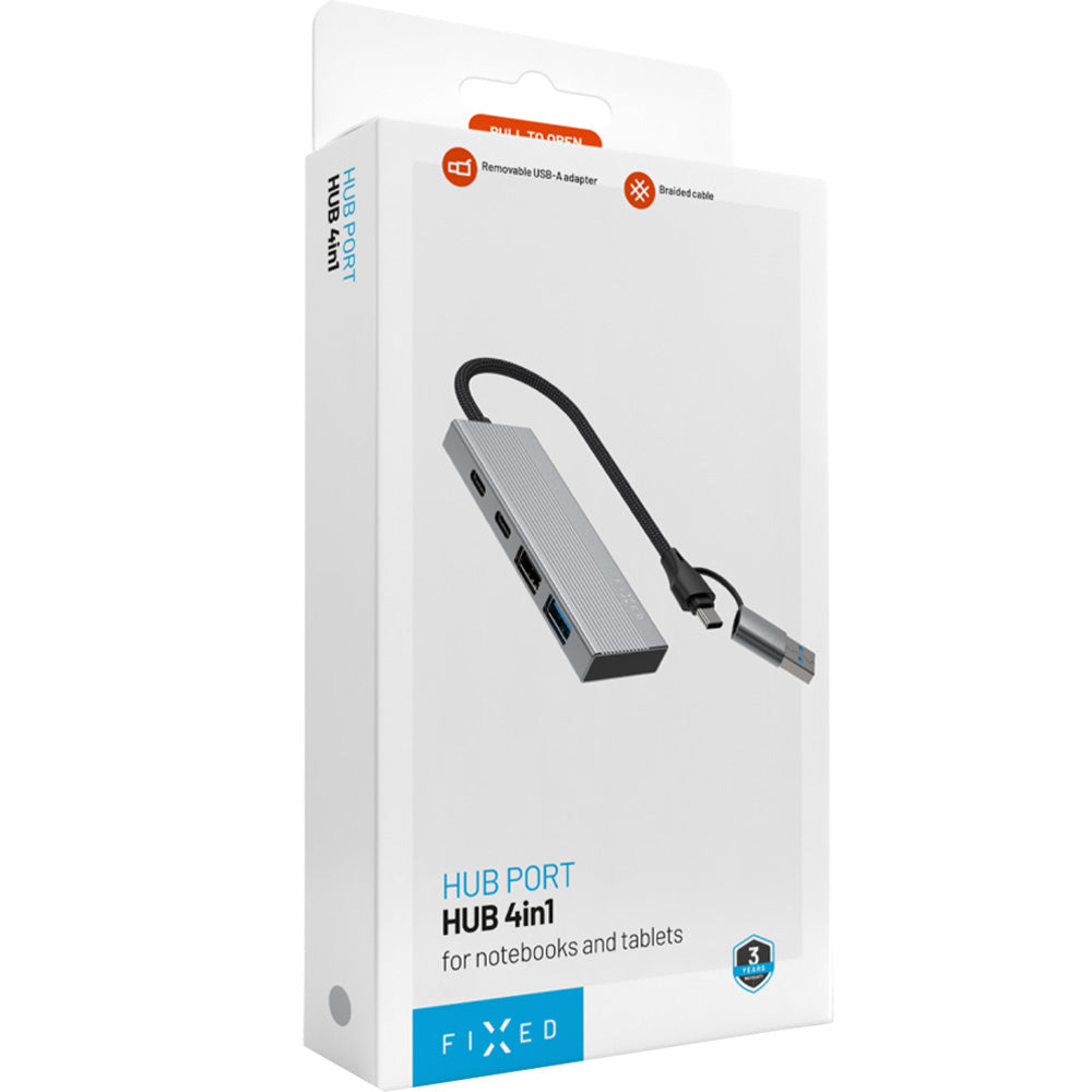 Hub, Adapter 1x USB-A 2.0 480 Mbps, 1x USB-A 3.0 5 Gbps, 2x USB-C 2.0 480 Mbps, Fixed Hub Port 4in1, Grau