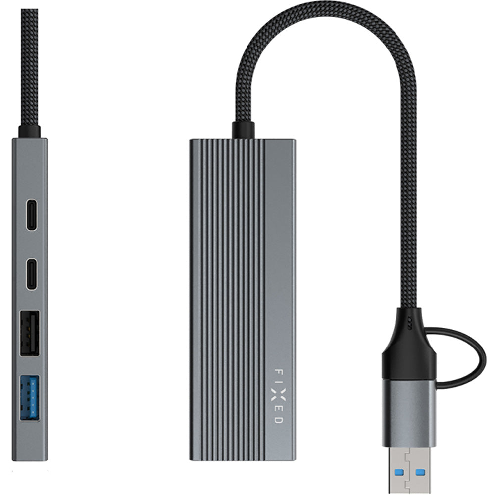 Hub, Adapter 1x USB-A 2.0 480 Mbps, 1x USB-A 3.0 5 Gbps, 2x USB-C 2.0 480 Mbps, Fixed Hub Port 4in1, Grau
