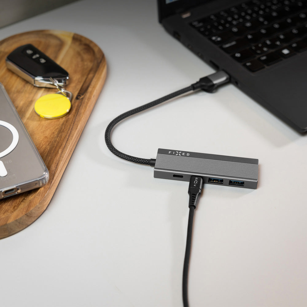 Hub, Adapter 1x USB-A 2.0 480 Mbps, 1x USB-A 3.0 5 Gbps, 2x USB-C 2.0 480 Mbps, Fixed Hub Port 4in1, Grau