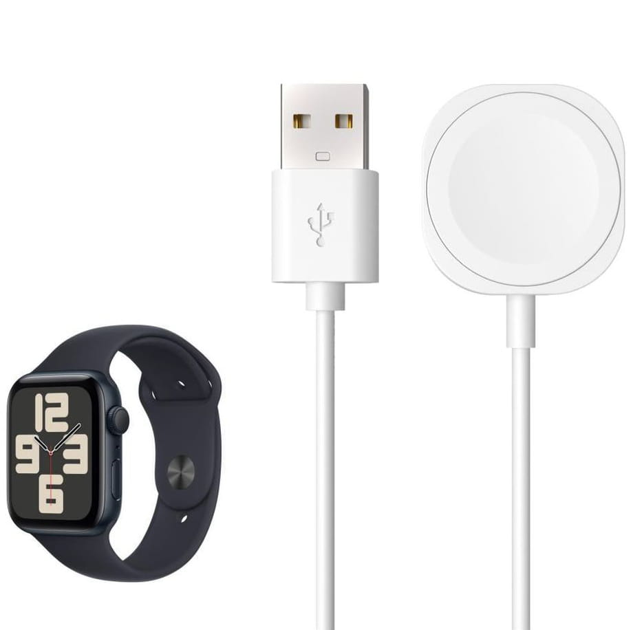 USB-A zu Apple Watch Ladekabel 2,5W in Weiß, 1m, mit Apple Watch kompatibel für schnelles und sicheres induktives Laden.