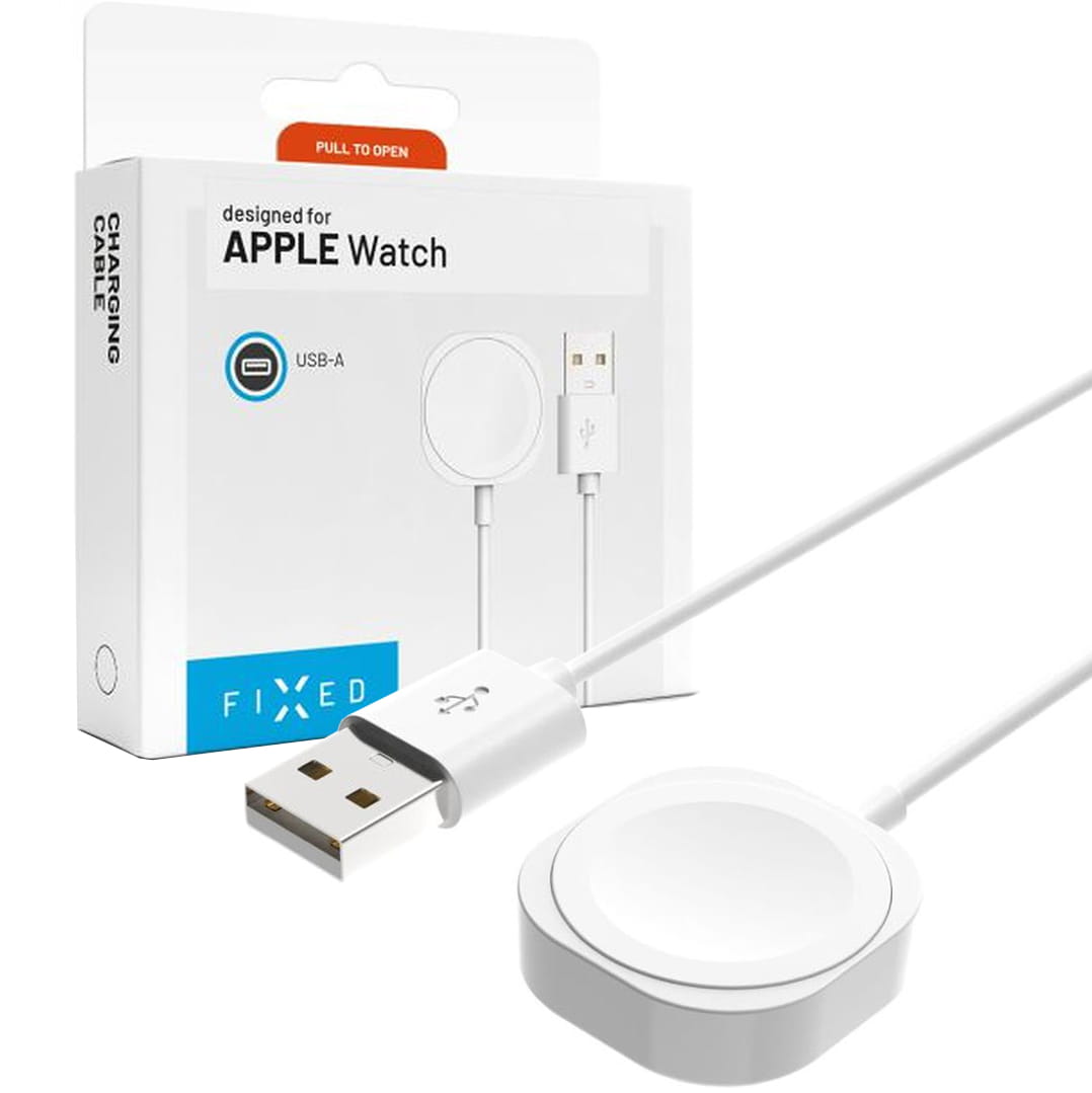 USB-A Ladekabel für Apple Watch, 1m, weiß, mit Verpackung, Qi-In-dustriekompatibel, unterstützt schnelles und sicheres Aufladen.