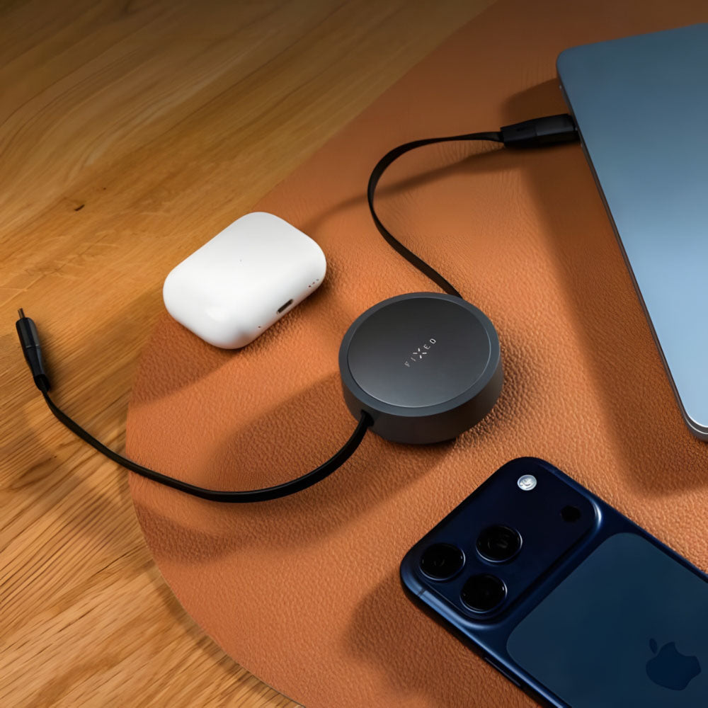 USB-C-Spiralkabel, Fixed Retractable USB-C zu USB-C, 100W PD, 1 m, Grau