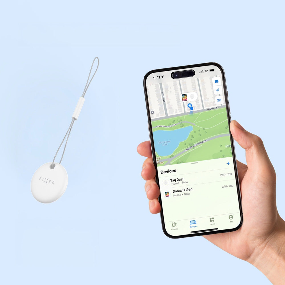 Tracker mit Apple Find My und Google Find Hub, Fixed Tag Dual GPS, mit Lautsprecher, Weiß