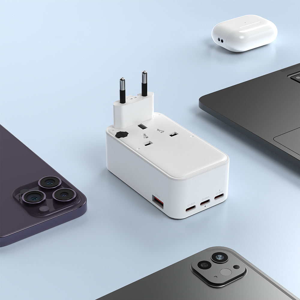 Netzladegerät mit GaN, USB-C und USB-A, 45W, Fixed Voyager Slim, EU / UK / USA / AUS, Weiß