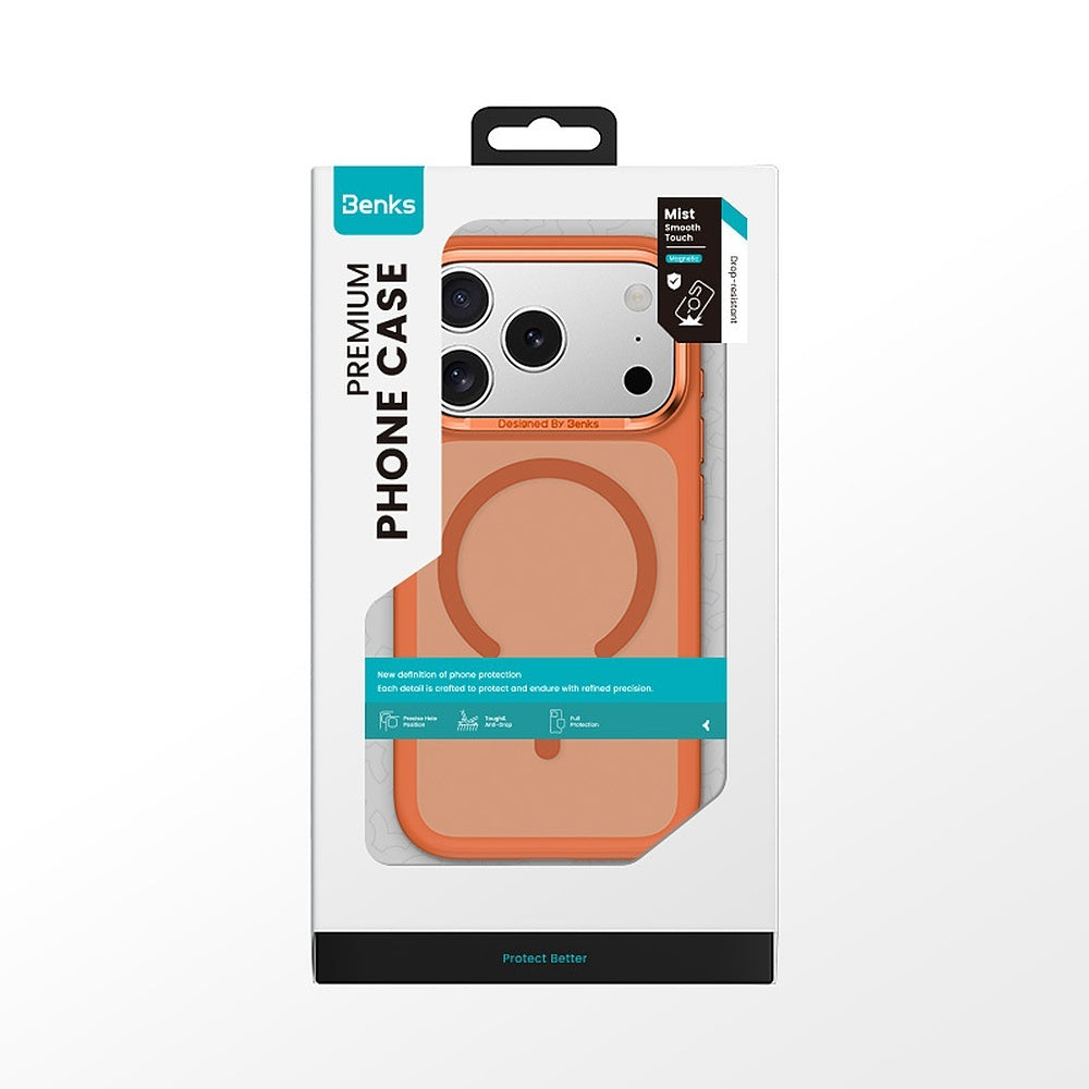 Handyhülle für iPhone 17 Pro, Benks Magnetic Mist Metal Frame, Orange