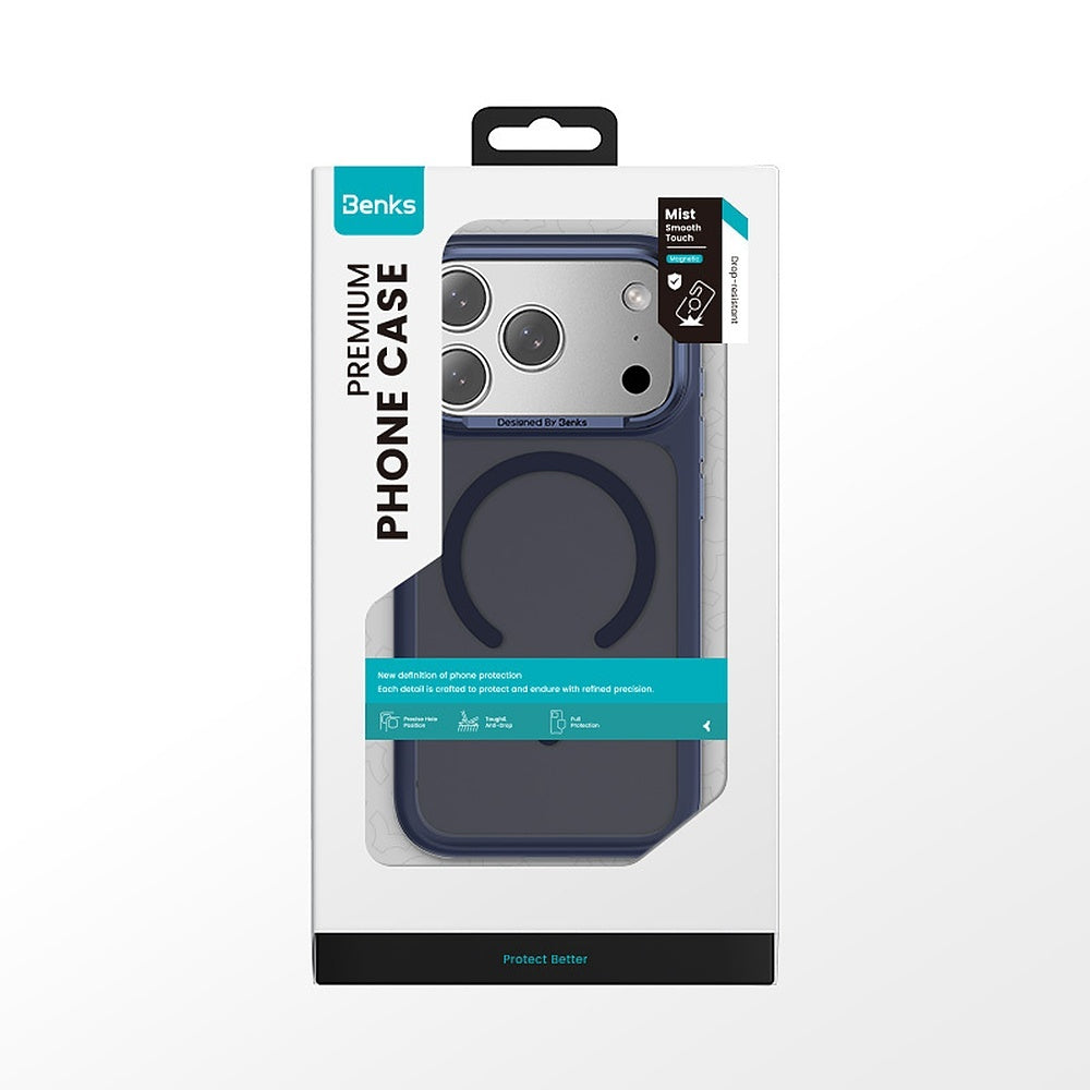 Handyhülle für iPhone 17 Pro, Benks Magnetic Mist Metal Frame, Blau