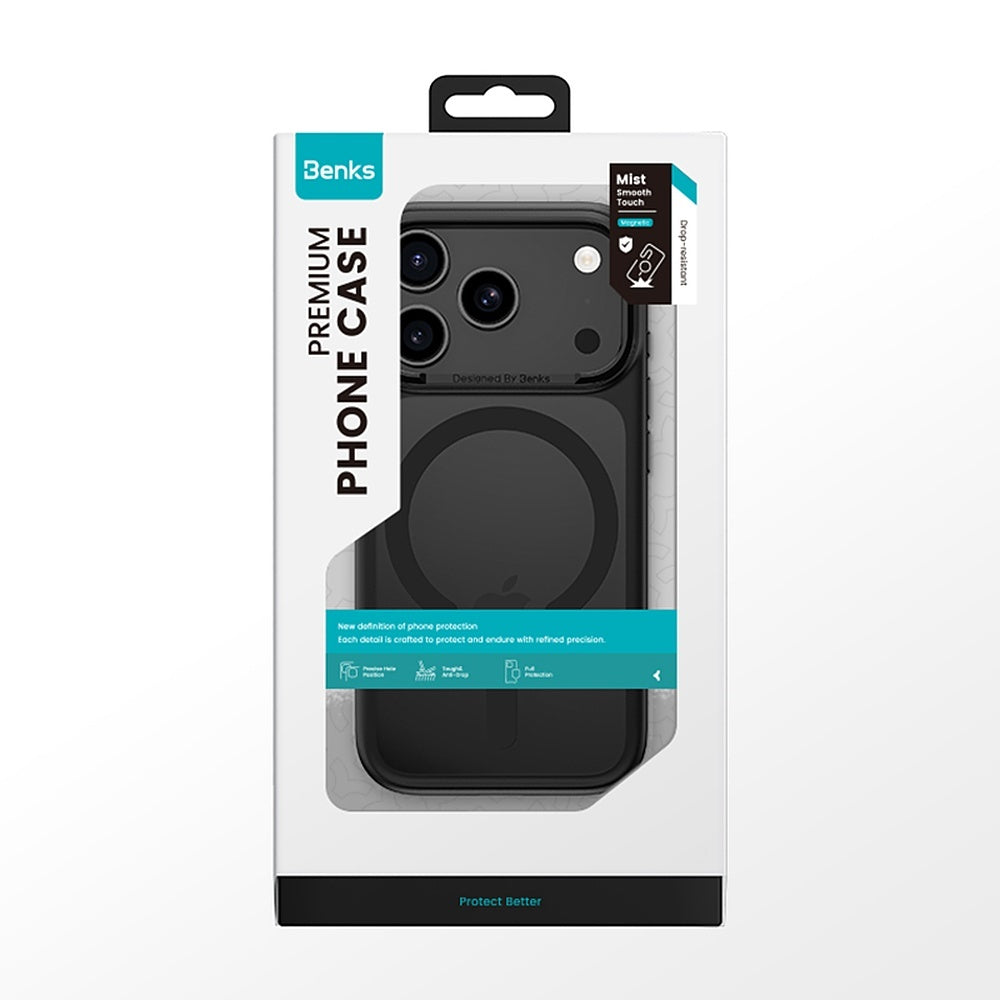 Handyhülle für iPhone 17 Pro, Benks Magnetic Mist Metal Frame, Schwarz