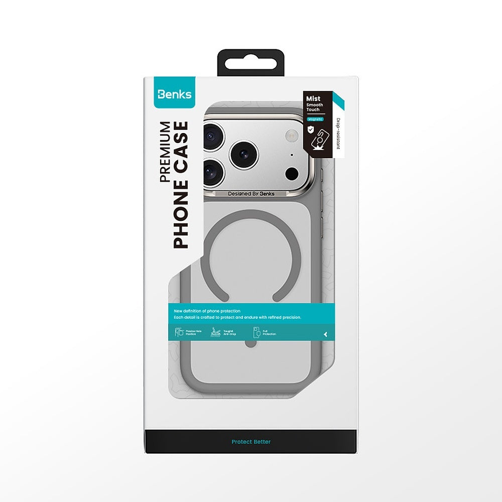 Handyhülle für iPhone 17 Pro Max, Benks Magnetic Mist Metal Frame, Grau