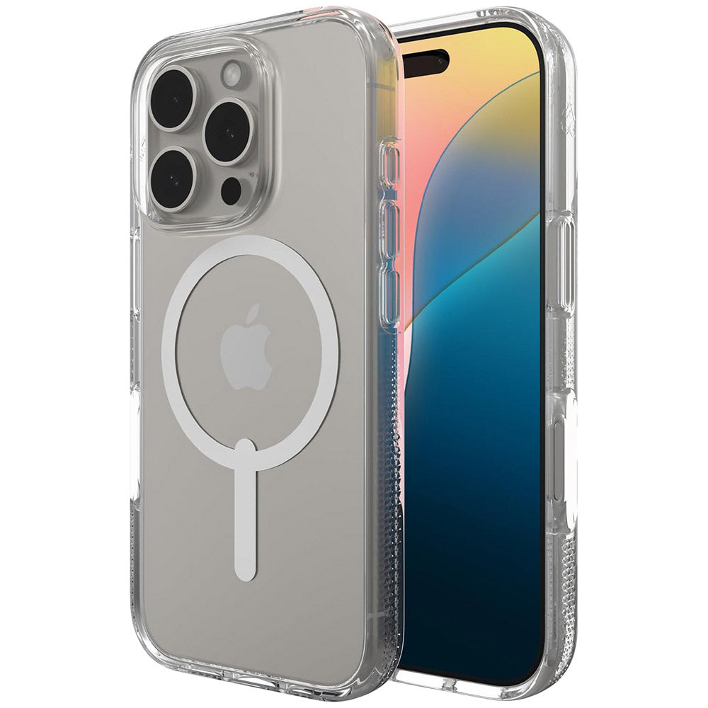 Schutzhülle für iPhone 16 Pro, Zagg Gear4 Crystal Palace Snap, für MagSafe, Transparent und Weiß