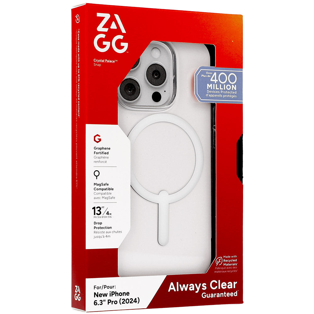 Schutzhülle für iPhone 16 Pro, Zagg Gear4 Crystal Palace Snap, für MagSafe, Transparent und Weiß