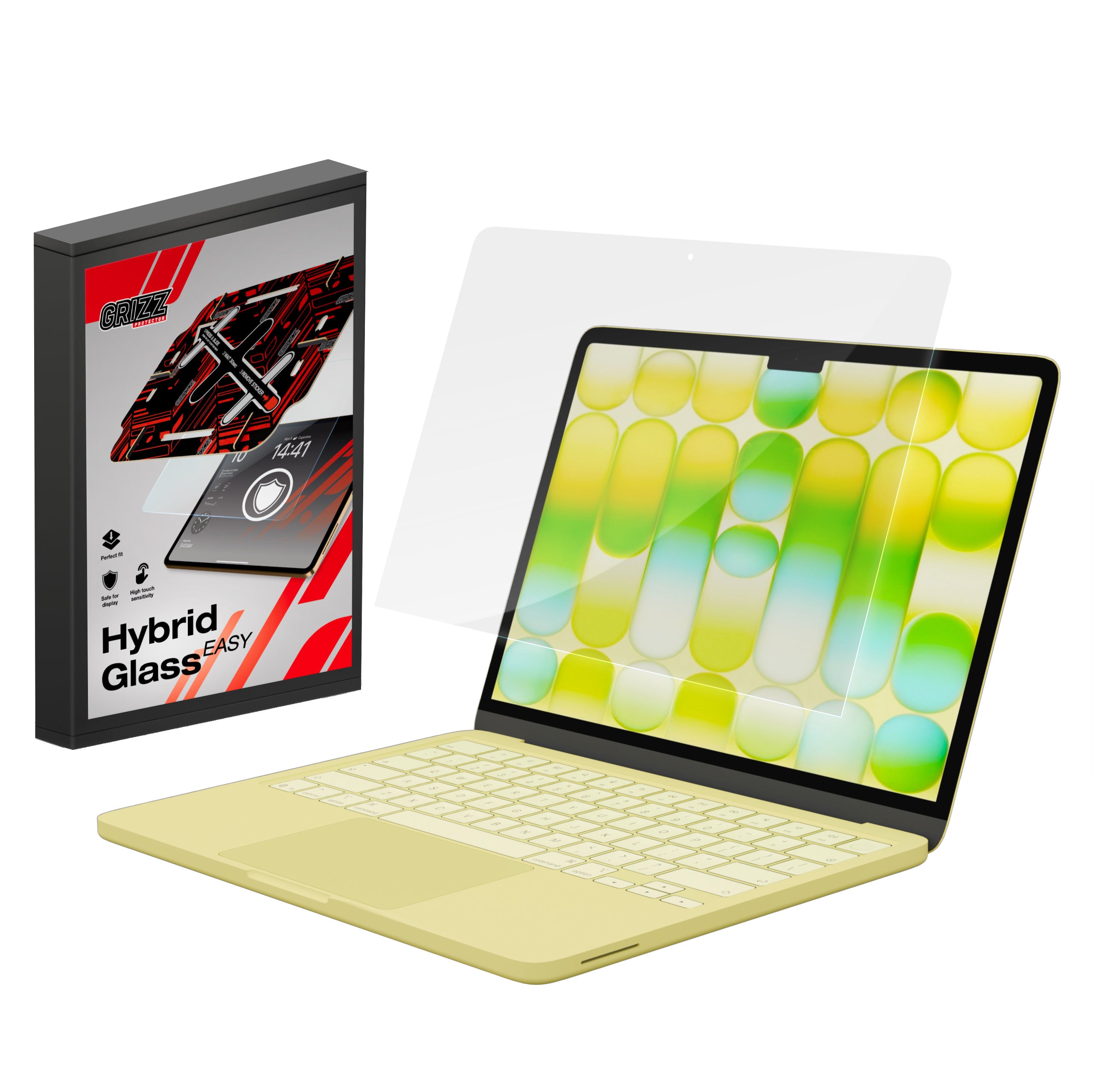 Bildschirmglas für MacBook Neo 13 A18 Pro 2026, Grizz HybridGlass Easy mit App-Rahmen
