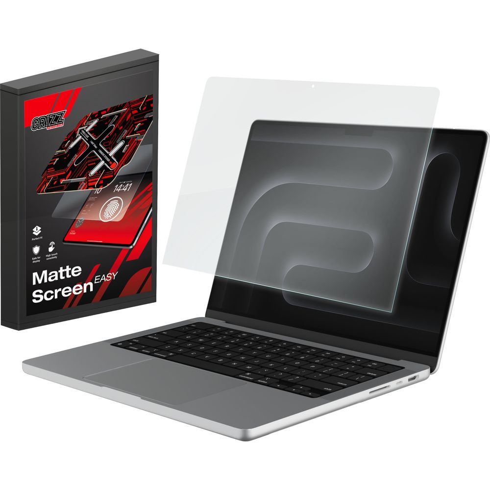 Bildschirmfolie für MacBook Pro 14" M5 Max 2026, Grizz MatteScreen Easy mit App-Rahmen