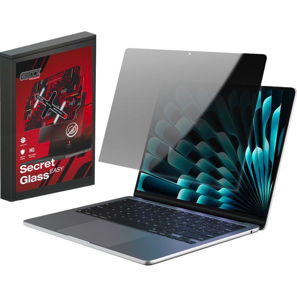 Hybrides Sichtschutzglas für MacBook Air 13" M5 2026, Grizz SecretGlass Easy mit Applikator, Matt