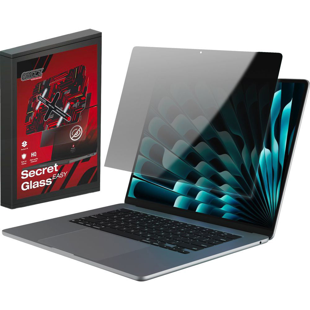 Hybrides Sichtschutzglas für MacBook Air 15" M5 2026, Grizz SecretGlass Easy mit Applikator, Matt