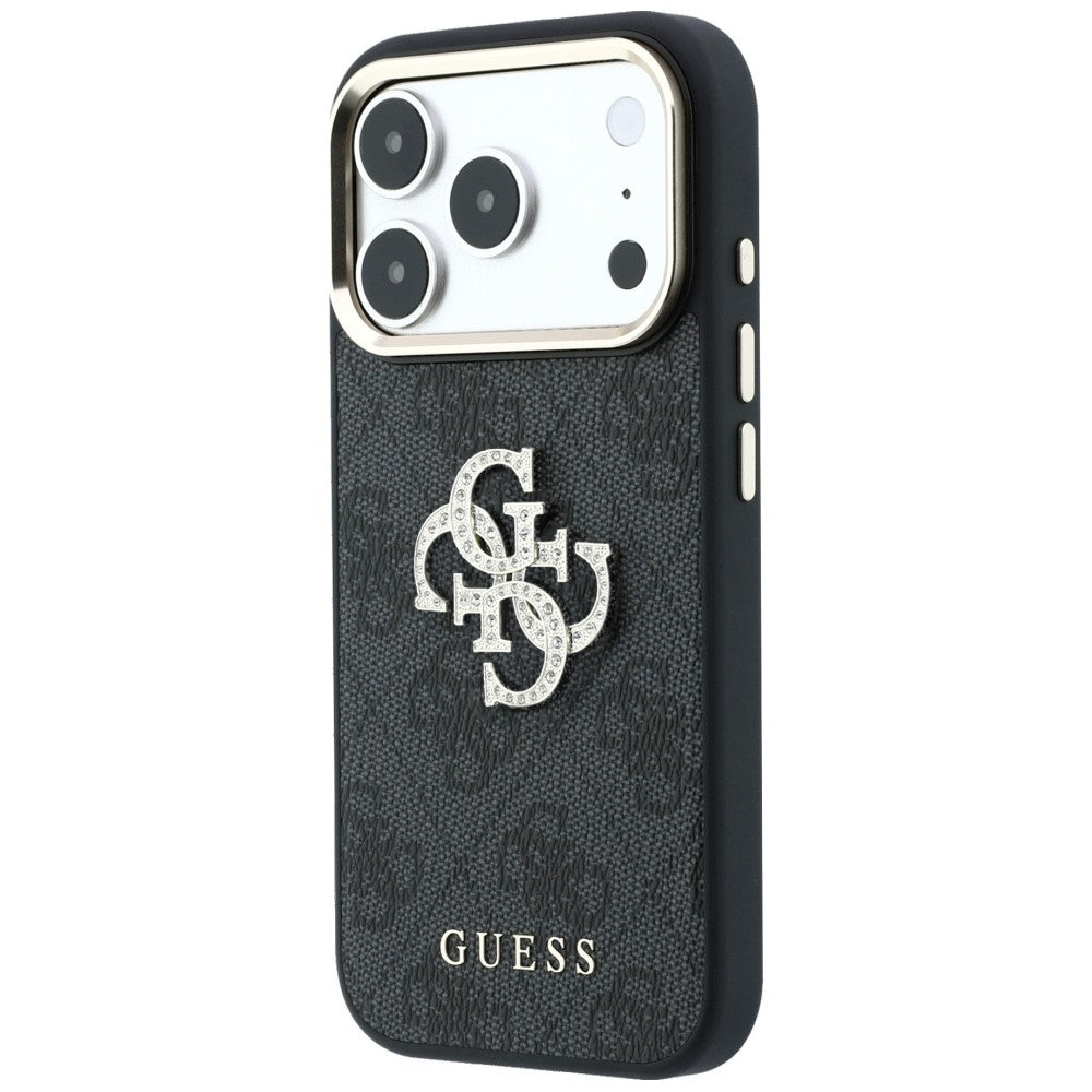 Handyhülle für iPhone 18 Pro / 17 Pro, Guess 4G Big Strass Logo 4G Classic Logo, Schwarz