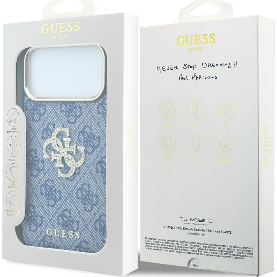 Handyhülle Guess 4G Big Strass Logo 4G Classic 4G Logo für iPhone 18 Pro / 17 Pro, Blau