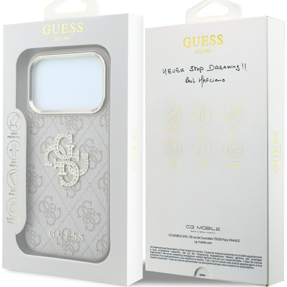 Handyhülle Guess 4G Big Strass Logo 4G Classic 4G Logo für iPhone 18 Pro / 17 Pro, Rosa