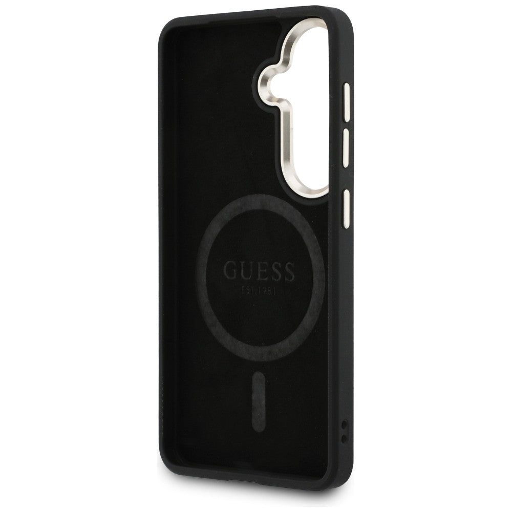 Handyhülle für Galaxy S26, Guess Hardcase Leather Logo MagSafe, Braun mit Classic Logo Guess