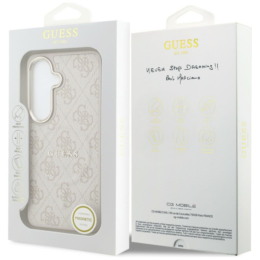 Handyhülle für Galaxy S26, Guess Hardcase Leather Logo MagSafe, Rosa mit Classic Logo Guess