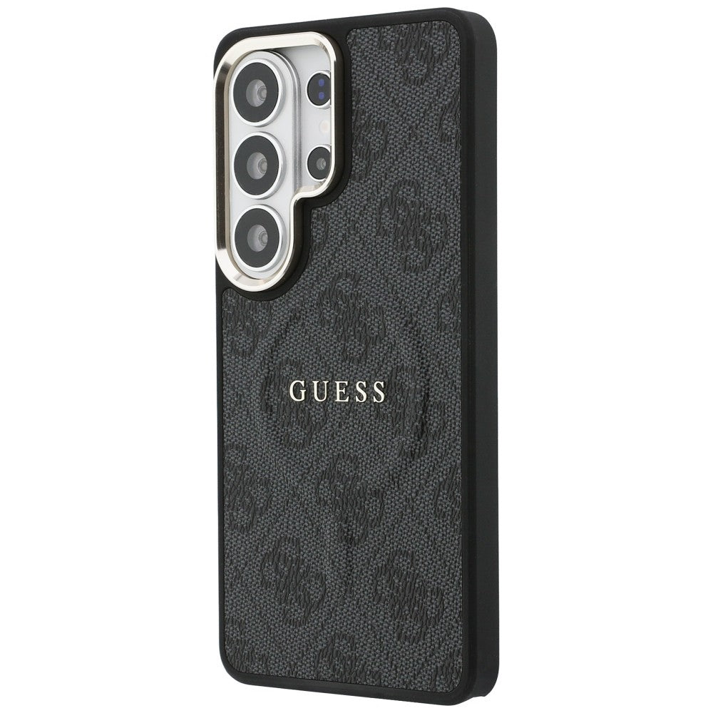Handyhülle für Galaxy S26 Ultra, Guess Hardcase Leather Logo MagSafe, Schwarz mit Classic Logo Guess