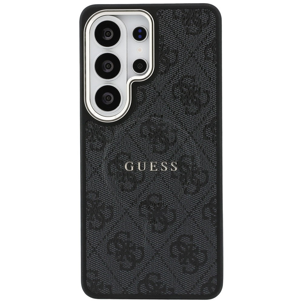 Handyhülle für Galaxy S26 Ultra, Guess Hardcase Leather Logo MagSafe, Schwarz mit Classic Logo Guess