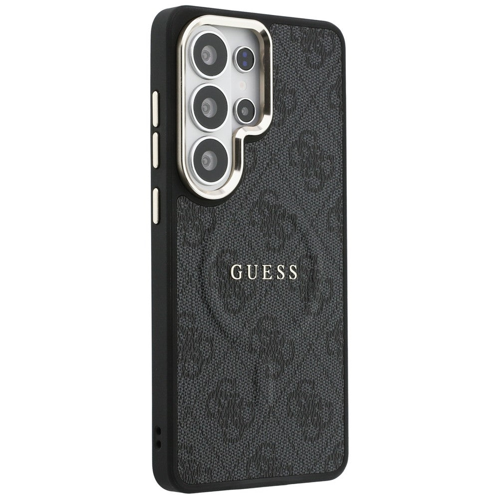 Handyhülle für Galaxy S26 Ultra, Guess Hardcase Leather Logo MagSafe, Schwarz mit Classic Logo Guess