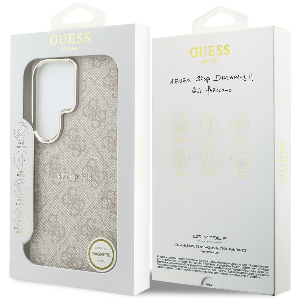 Handyhülle für Galaxy S26 Ultra, Guess Hardcase Leather Logo MagSafe, Rosa mit Classic Logo Guess