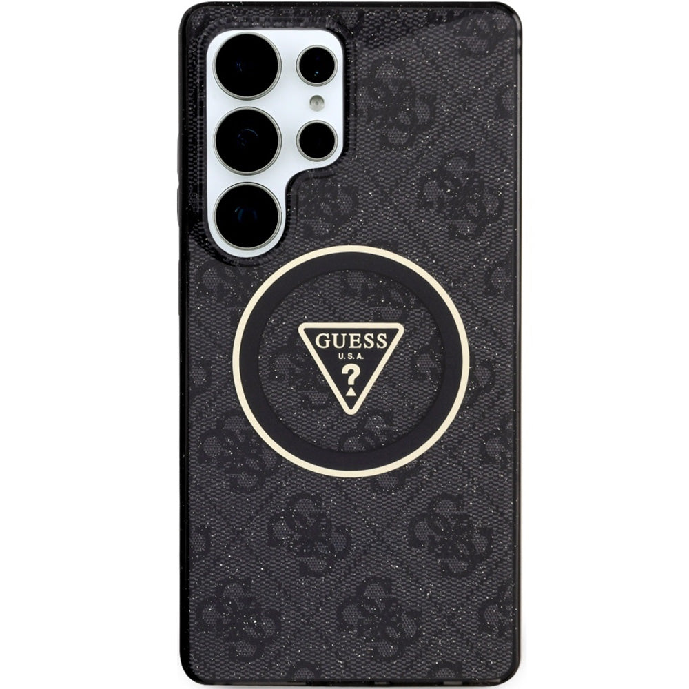 Handyhülle für Galaxy S25 Ultra, Guess 4G Glitter Triangle Buttons mit MagSafe, Schwarz