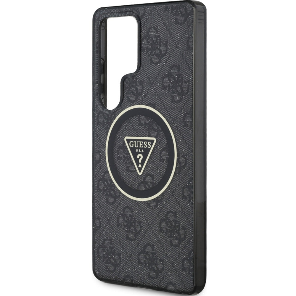 Handyhülle für Galaxy S25 Ultra, Guess 4G Glitter Triangle Buttons mit MagSafe, Schwarz