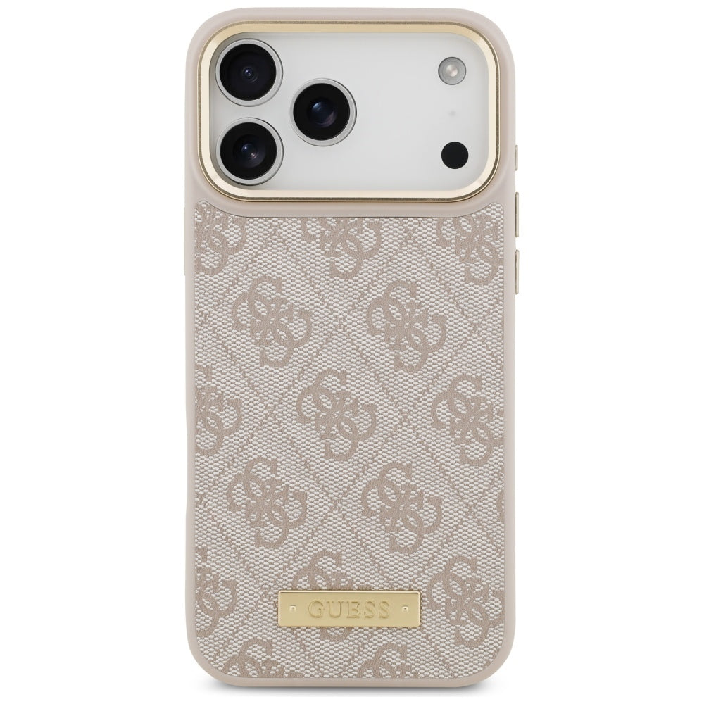 Handyhülle für iPhone 18 Pro Max / 17 Pro Max, Guess 4G Logo Plate mit MagSafe, Rosa