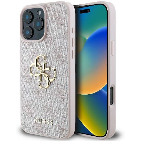 Handyhülle für iPhone 16 Pro Max, Guess Hardcase 4G Big Metal Logo, Rosa