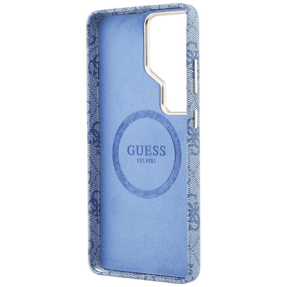 Handyhülle für Galaxy S26 Ultra, Guess Saffiano Classic Logo MagSafe, Blau mit Classic Logo Guess
