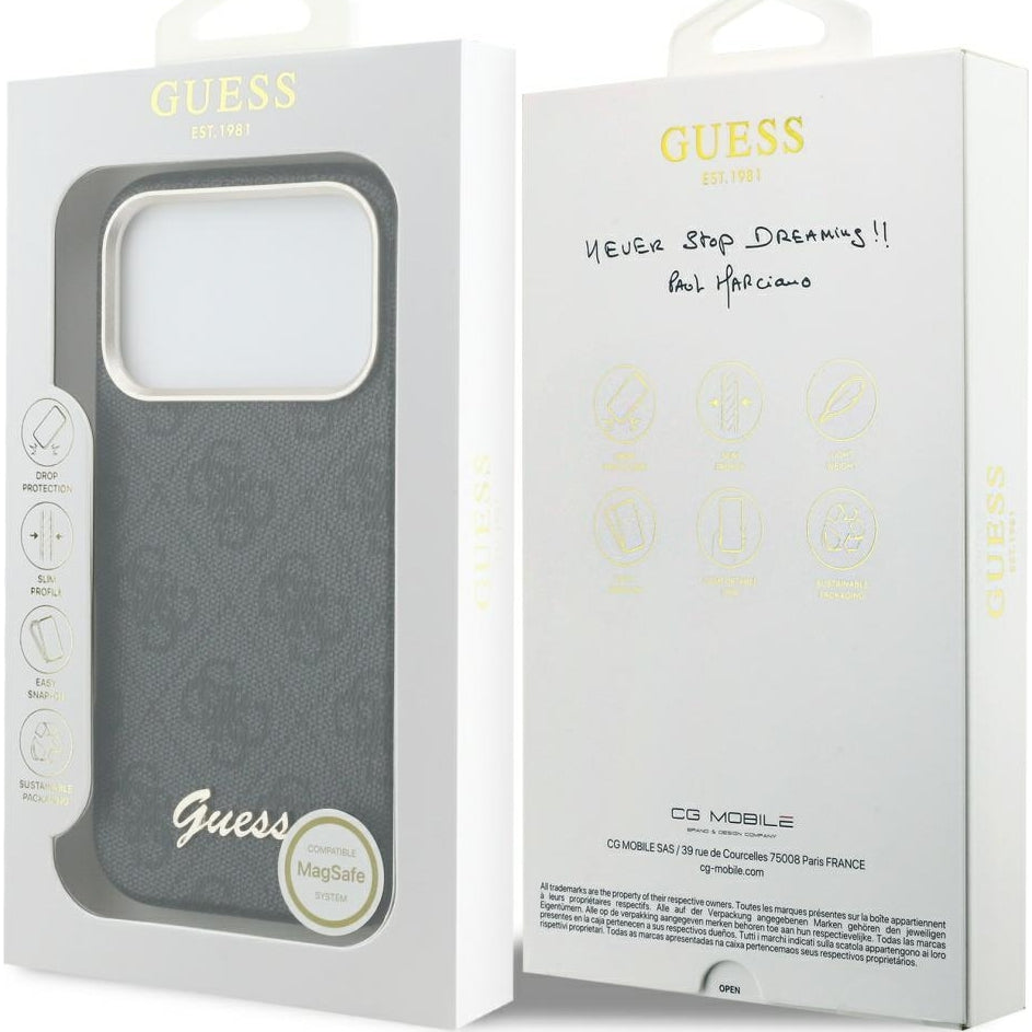 Handyhülle für iPhone 17 Pro Max, Guess Script 4G Logo für MagSafe , Schwarz