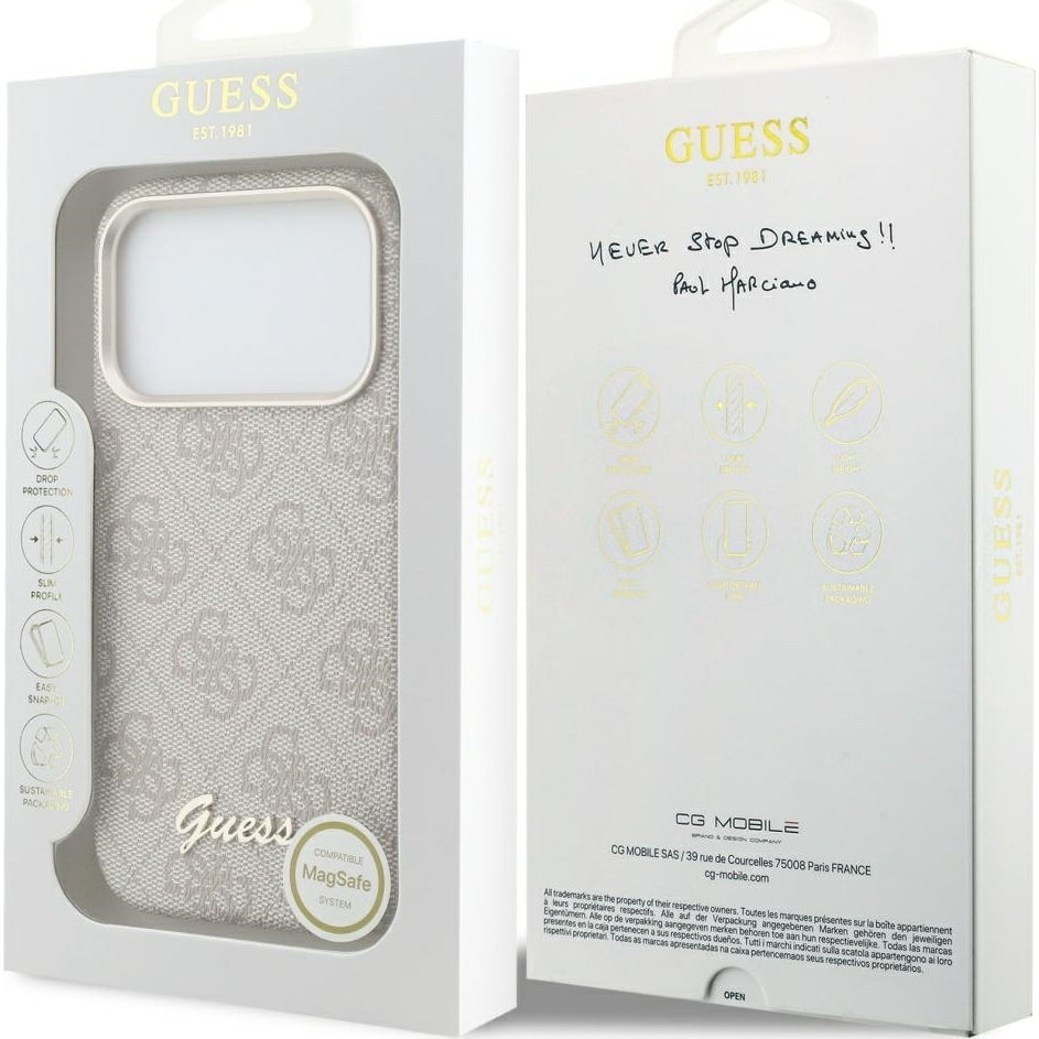 Handyhülle für iPhone 17 Pro Max, Guess Script 4G Logo für MagSafe , Rosa