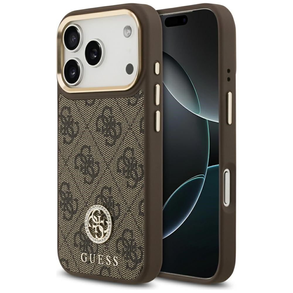Handyhülle für iPhone 18 Pro / 17 Pro, Guess 4G Strass Logo. mit MagSafe, Braun