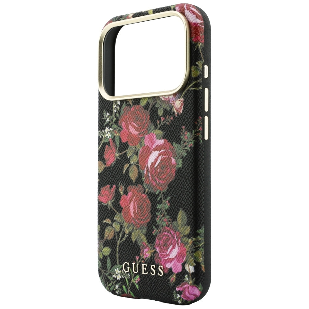 Guess Handyhülle Blossom Roses Print MagSafe für iPhone 18 Pro / 17 Pro, Schwarz mit Blumenmotiv (6/8)