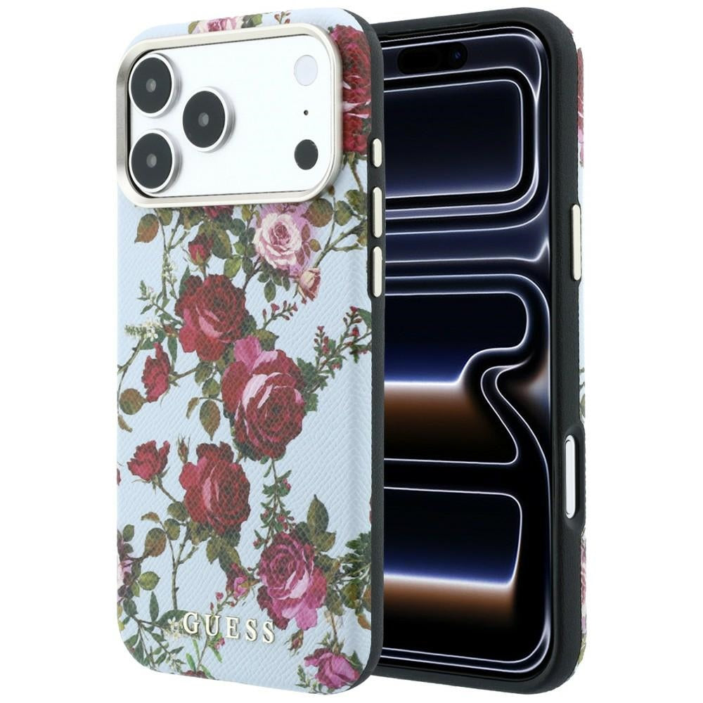 Guess Handyhülle Blossom Roses Print MagSafe für iPhone 18 Pro / 17 Pro, Blau mit Blumenmotiv (1/8)
