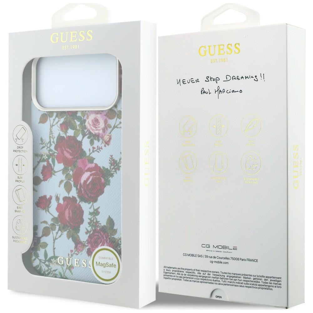Guess Handyhülle Blossom Roses Print MagSafe für iPhone 18 Pro / 17 Pro, Blau mit Blumenmotiv (8/8)