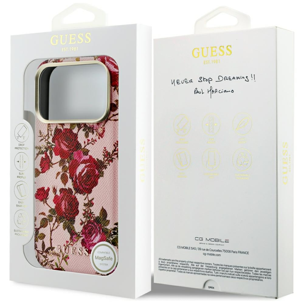 Guess Handyhülle Blossom Roses Print MagSafe für iPhone 18 Pro / 17 Pro, Rosa mit Blumenmotiv (8/8)