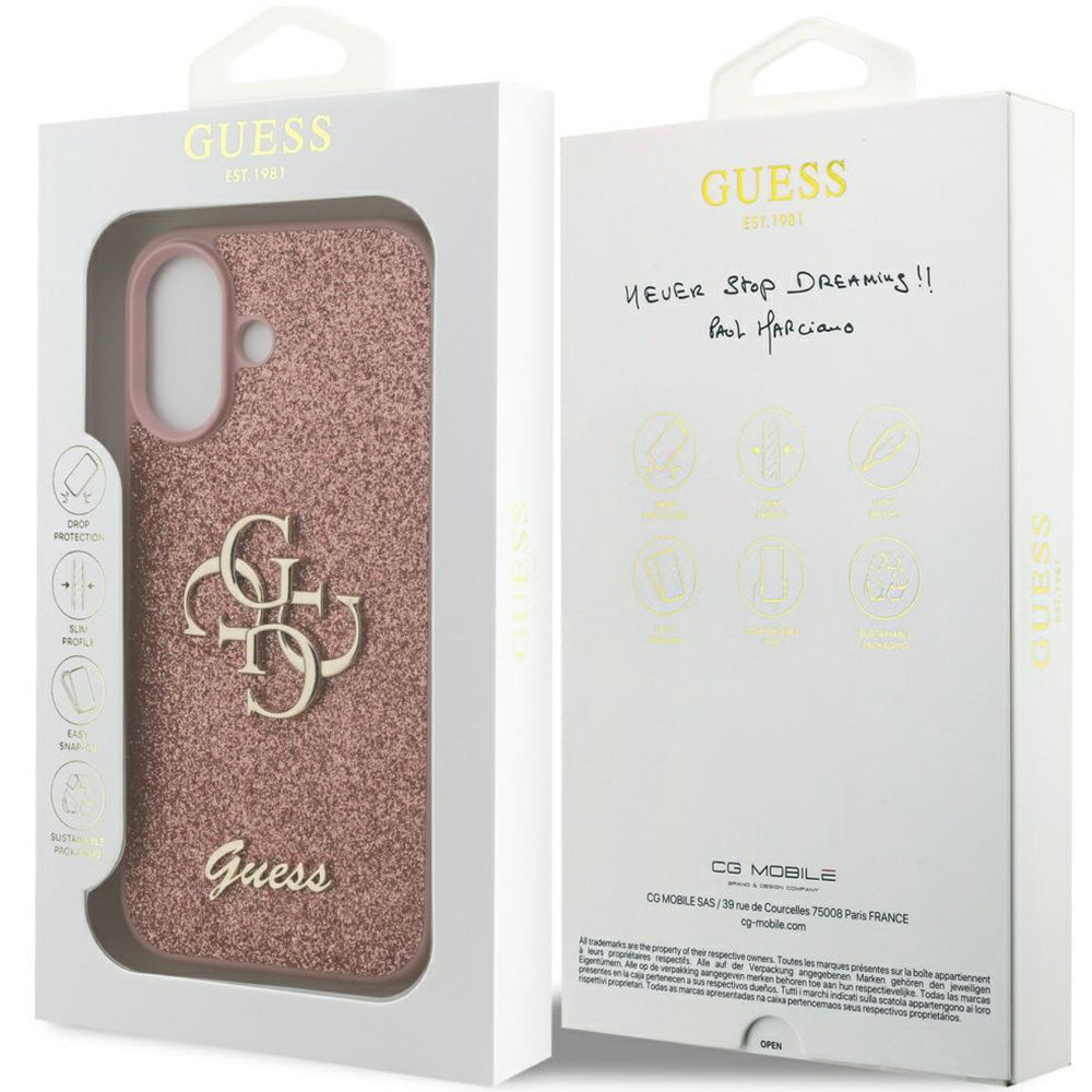 Handyhülle für iPhone 17, Guess Fixed Glitter Big 4G, Rosa-Glitter